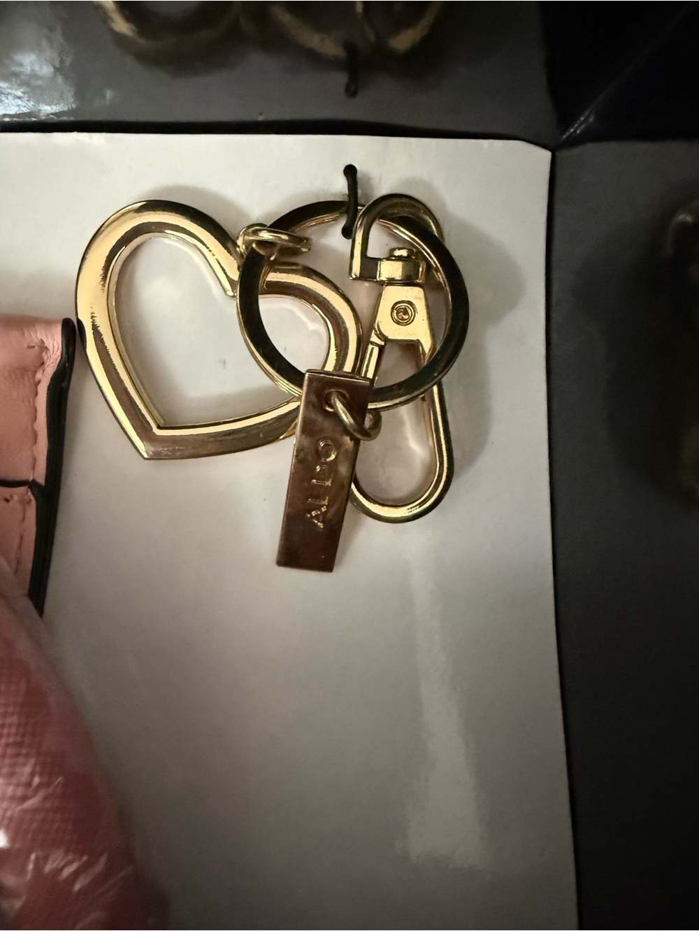 ALDO Pink Mini Top-Handle Bag with Gold Heart Keyring - Picture 6 of 11